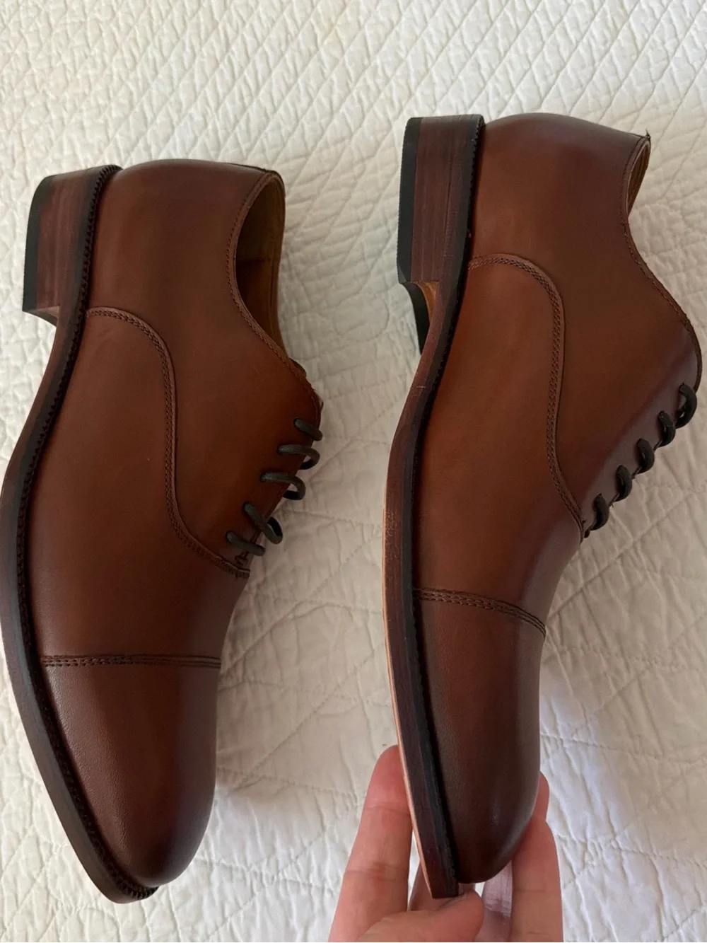 QUINCE NEW Men Italian Leather Cap Toe Oxford Cognac Shoes MENS - 10.5